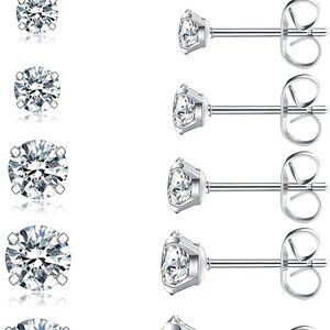 6 Pairs Stud Earrings Set, Hypoallergenic Cubic Zirconia 316L Earrings Stainless